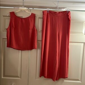 Elegant Coral Sleeveless Top and Wide Leg Pants Set
